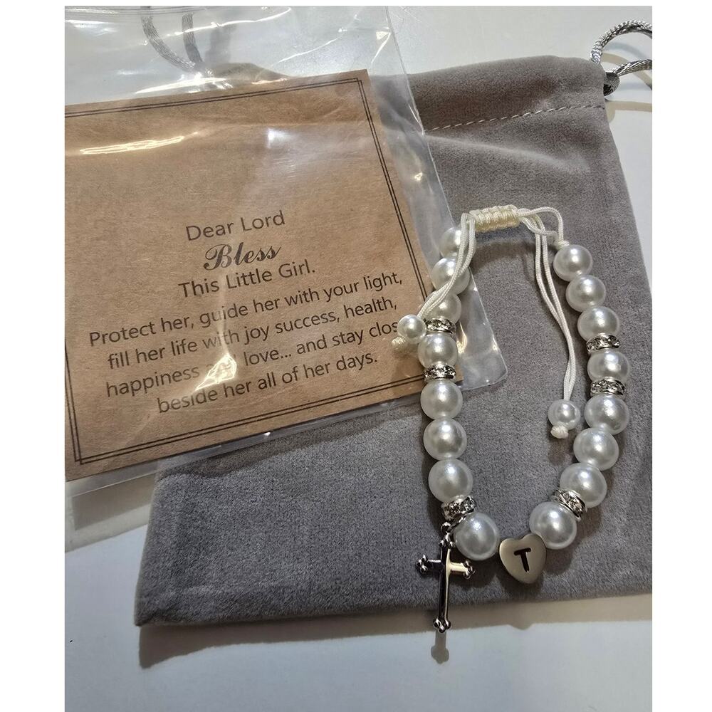 Baby Communion Special Occasion Bracelet with Cross and T Letter